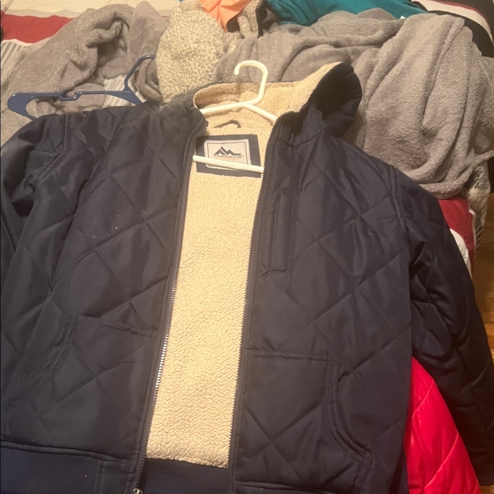 Navy Quilted Kids Jacket with Sherpa Lining